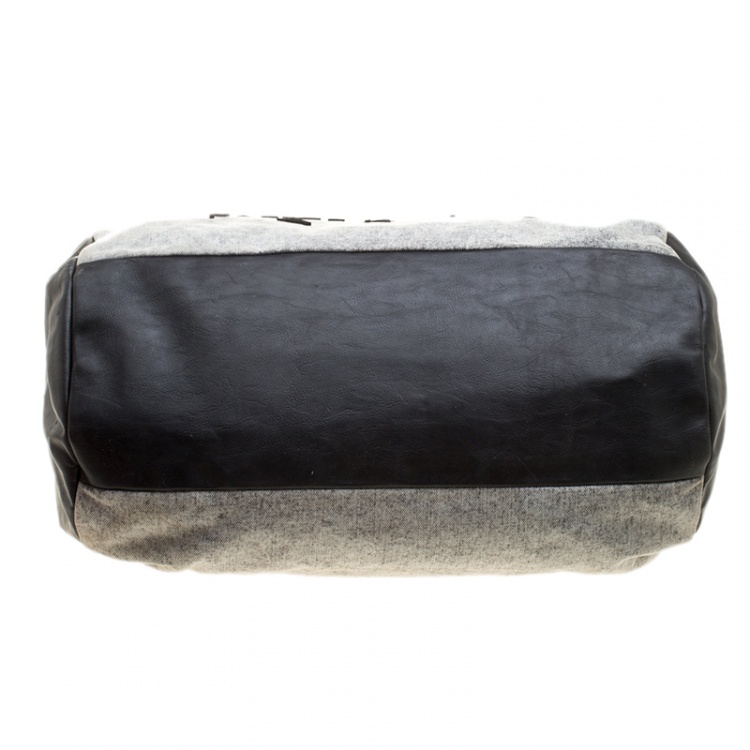 Pre Owned Kenzo Grey/Black Denim and Leather Duffel Bag