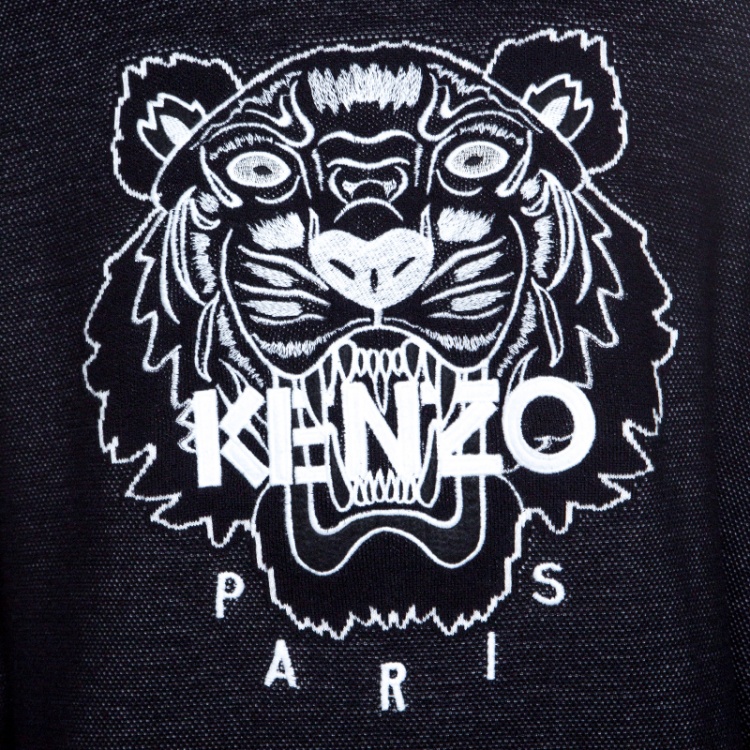 Pre Owned Kenzo Black Embroidered Tiger Motif Wool Blend Sweater XXL
