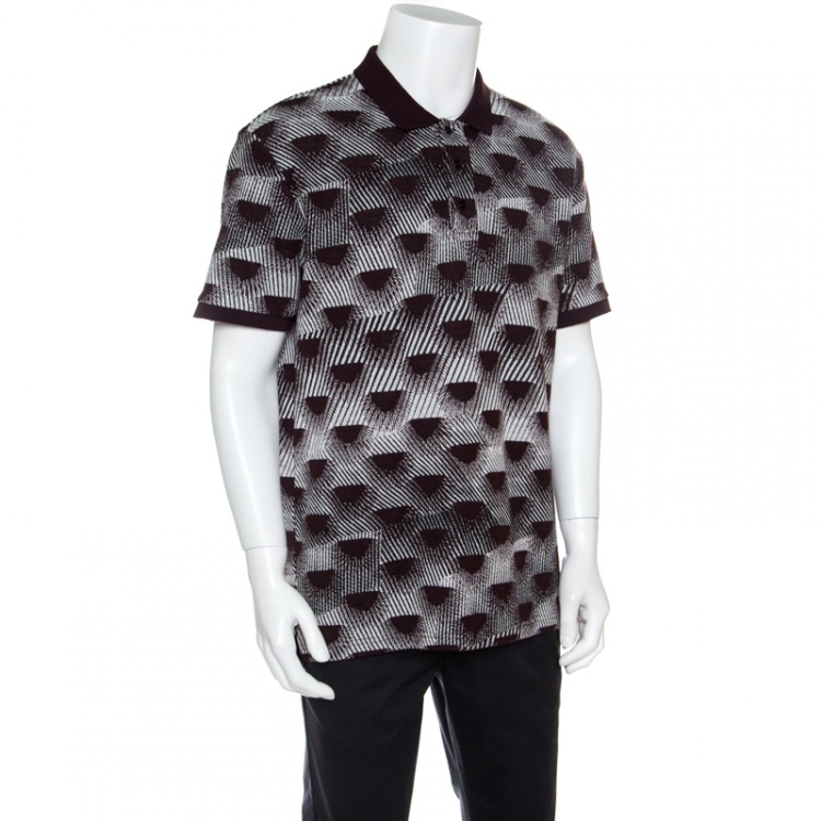 Pre Owned Kenzo Burgundy and White Patterned Knit Polo T-Shirt XL