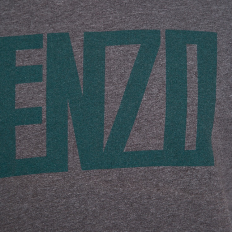 Pre Owned Kenzo Grey Melange Crew Neck Printed T-Shirt XL