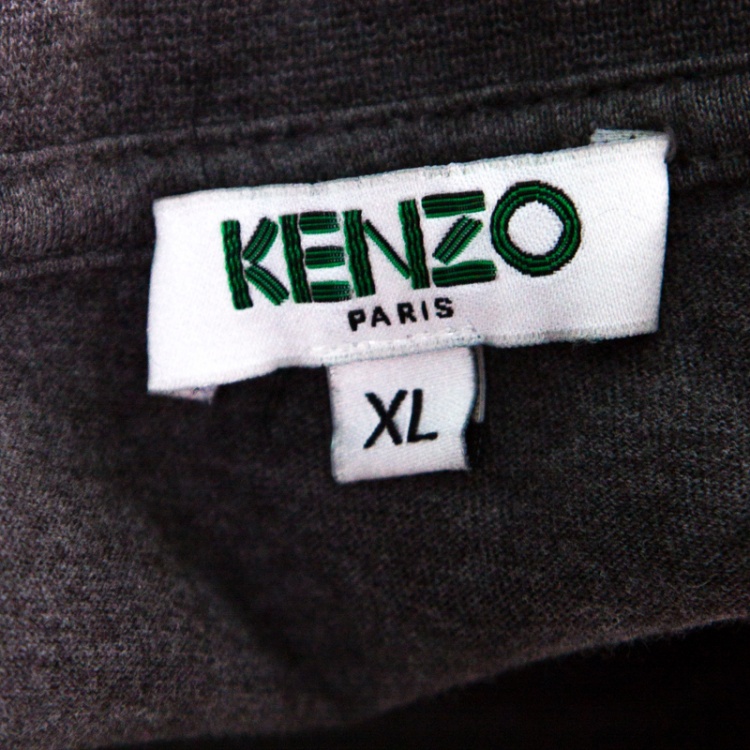 Pre Owned Kenzo Grey Melange Crew Neck Printed T-Shirt XL