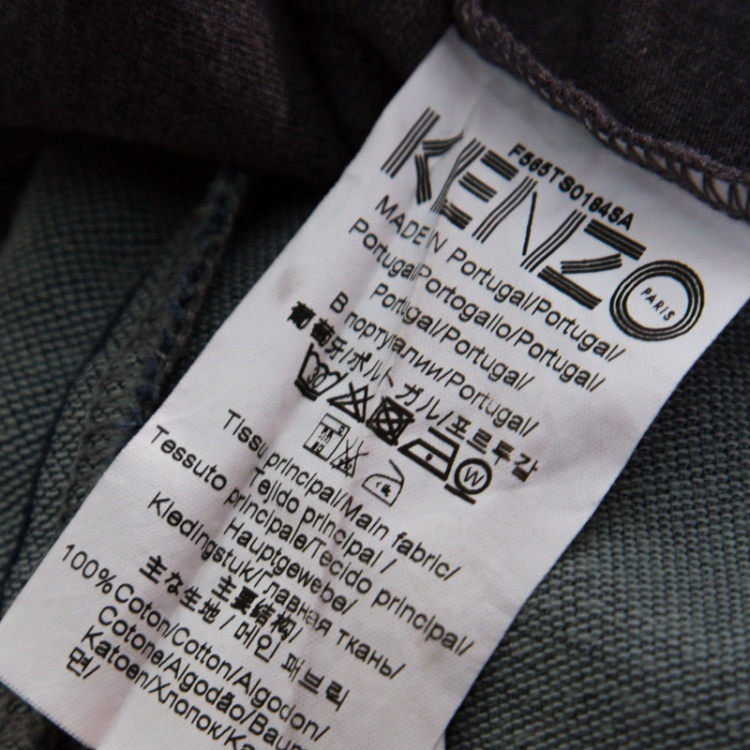 Pre Owned Kenzo Grey Melange Crew Neck Printed T-Shirt XL