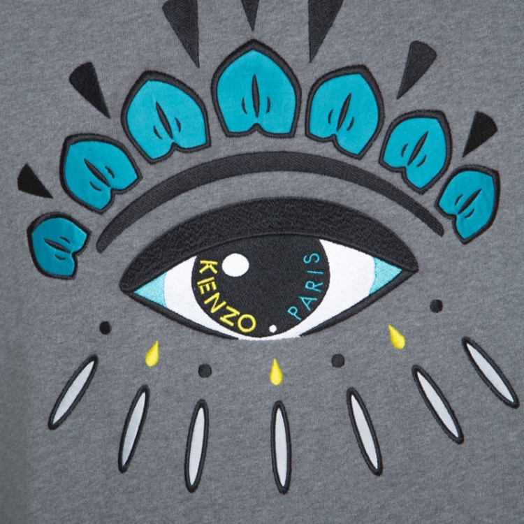 Pre Owned Kenzo Grey Cotton Eye Embroidered Sweatshirt L
