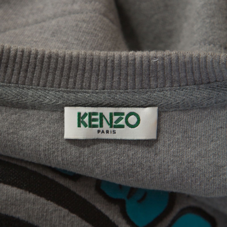 Pre Owned Kenzo Grey Cotton Eye Embroidered Sweatshirt L
