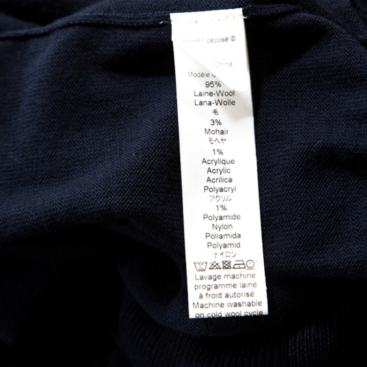 Pre Owned Kenzo Navy Blue Wool Blend Contrast Logo Sweater S