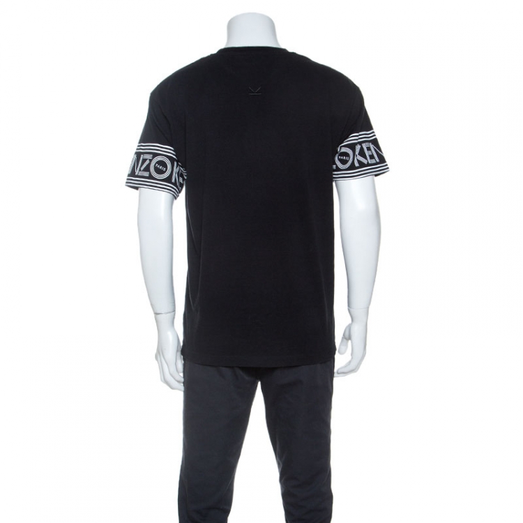 Pre Owned Kenzo Black Logo Printed Cotton Short Sleeve T-Shirt L