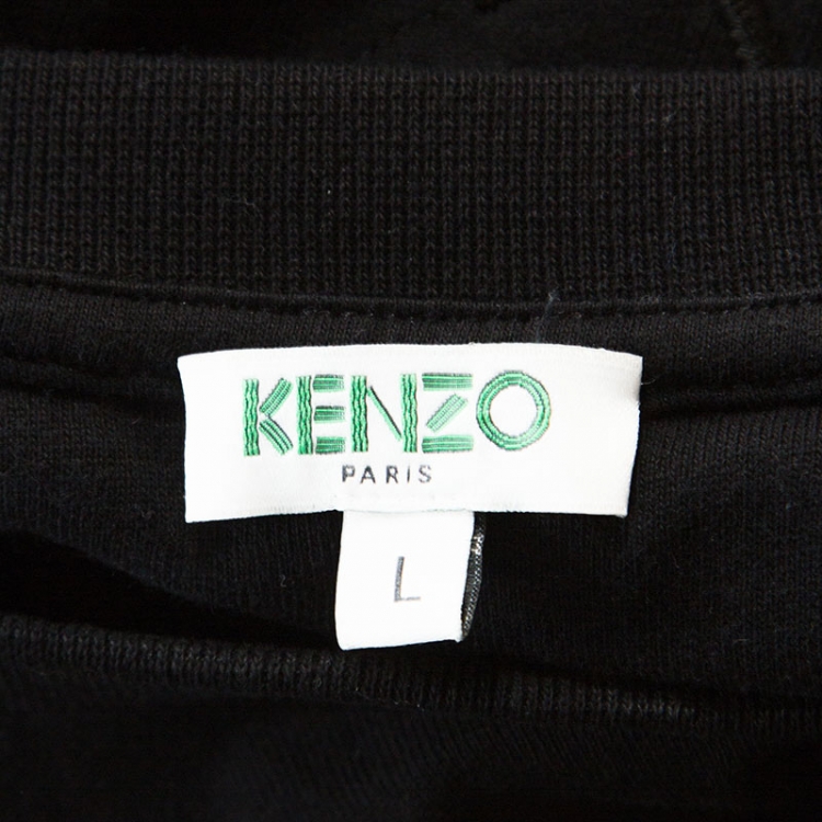 Pre Owned Kenzo Black Logo Printed Cotton Short Sleeve T-Shirt L