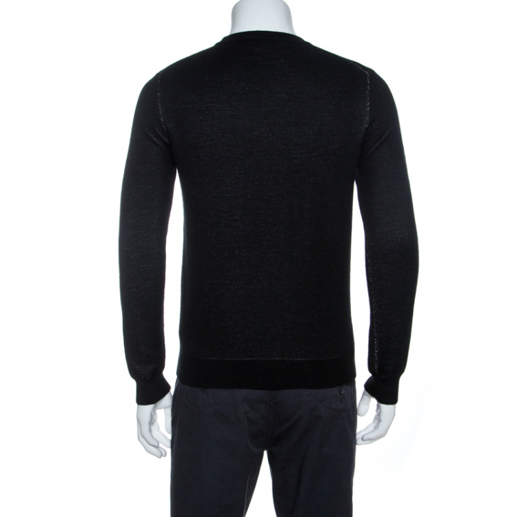 Pre Owned Kenzo Monochrome Tiger & Logo Embroidered Knit Sweater S