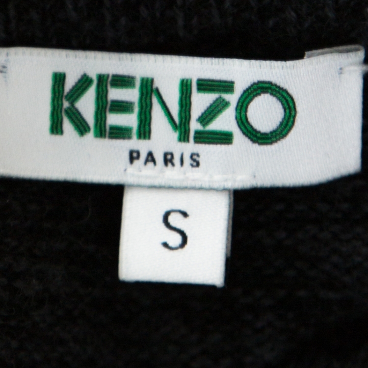 Pre Owned Kenzo Grey Tiger & Logo Embroidered Wool Melange Sweater S