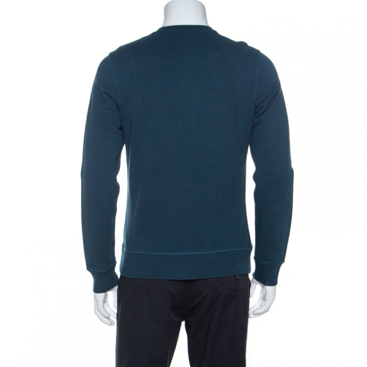 Pre Owned Kenzo Teal Blue Eye Motif Embroidered Knit Sweatshirt M