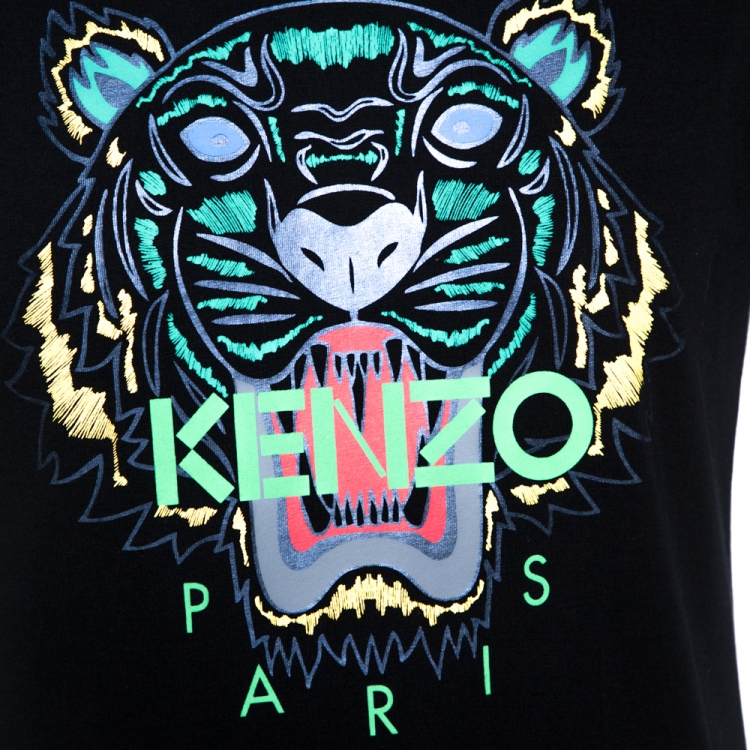 Pre Owned Kenzo Black Tiger Foil Print Cotton Crew Neck T-Shirt M