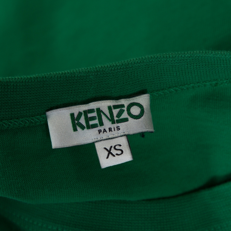 Pre Owned Kenzo Green Cotton Tiger Print Crew Neck T Shirt XS 
