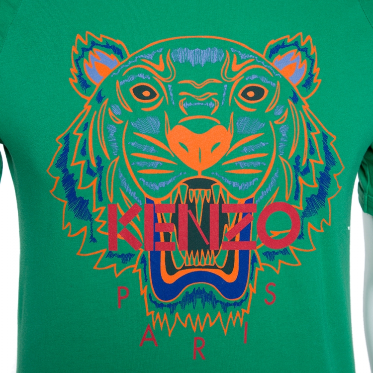 Pre Owned Kenzo Green Cotton Tiger Print Crew Neck T Shirt XS 