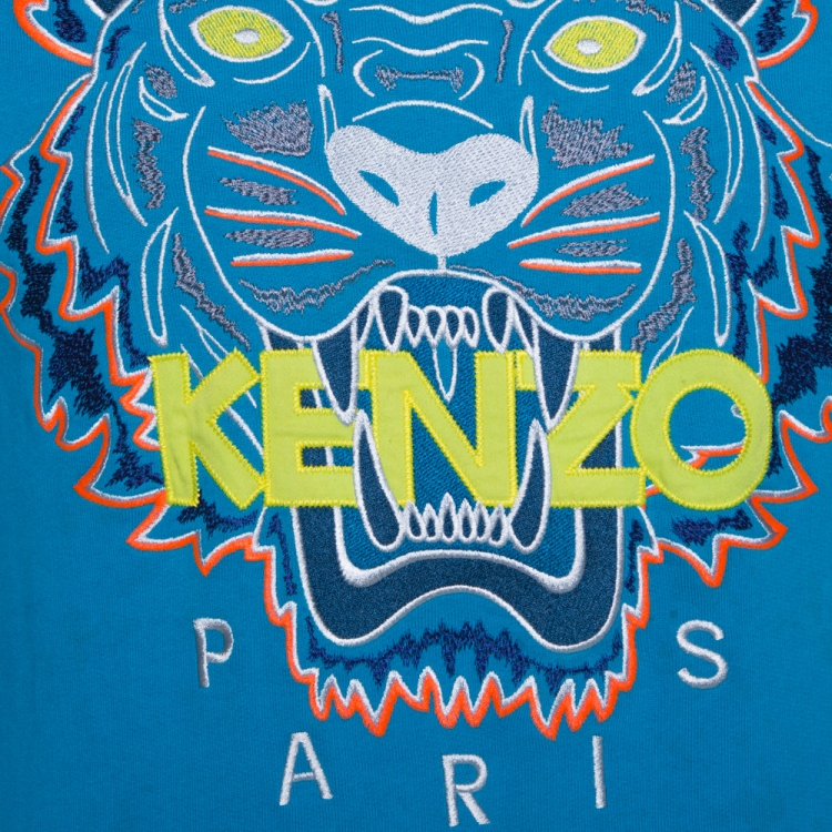 Pre Owned Kenzo Blue Tiger Embroidered Cotton Sweatshirt S