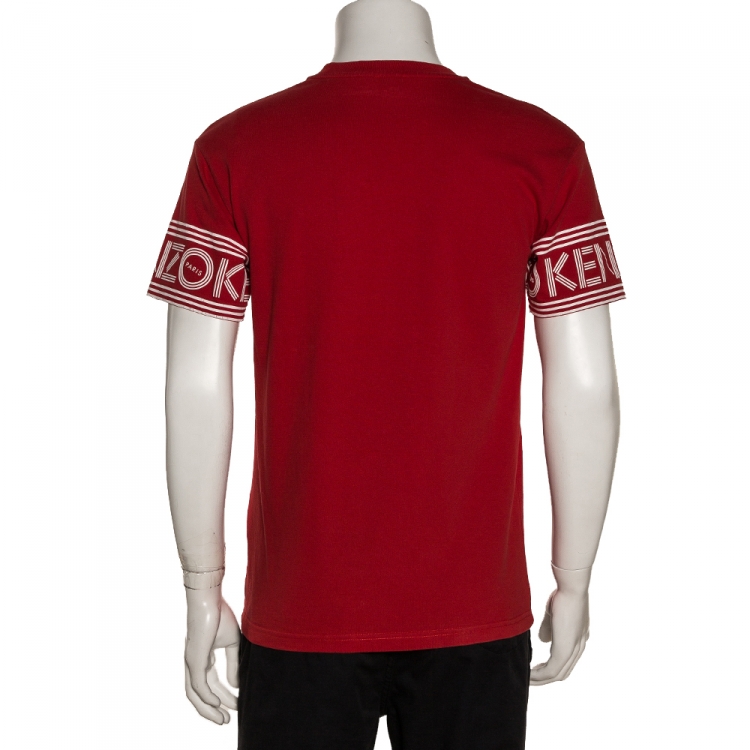 Pre Owned Kenzo Red Cotton Sleeve Logo Detail Crew Neck T Shirt S