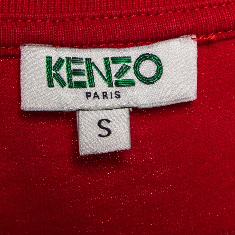 Pre Owned Kenzo Red Cotton Sleeve Logo Detail Crew Neck T Shirt S