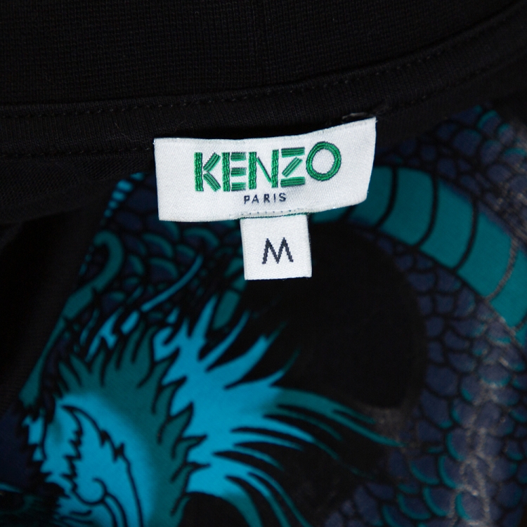 Pre Owned Kenzo Black Cotton Dragon Print Crew Neck T Shirt M 