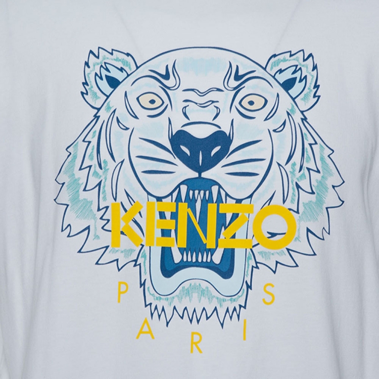 Pre Owned Kenzo White Cotton Jersey Tiger Print Crew Neck T-Shirt S