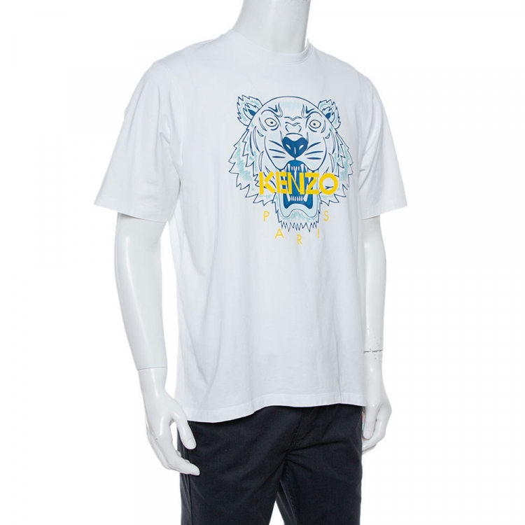 Logo Printed Cotton Jersey T Shirt in White - Kenzo