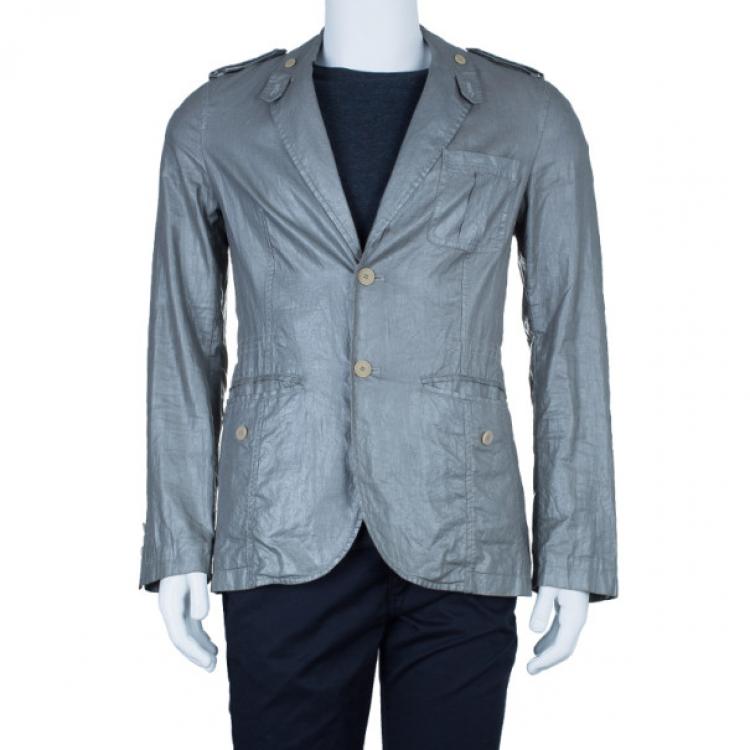 مملوكة مسبقًا Kenzo Men's Gray Metallic Casual Blazer M