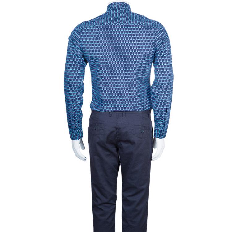 Pre Owned Kenzo Men's Blue Printed Slim Fit Long Sleeve Shirt S