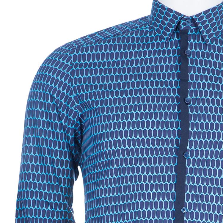 Pre Owned Kenzo Men's Blue Printed Slim Fit Long Sleeve Shirt S