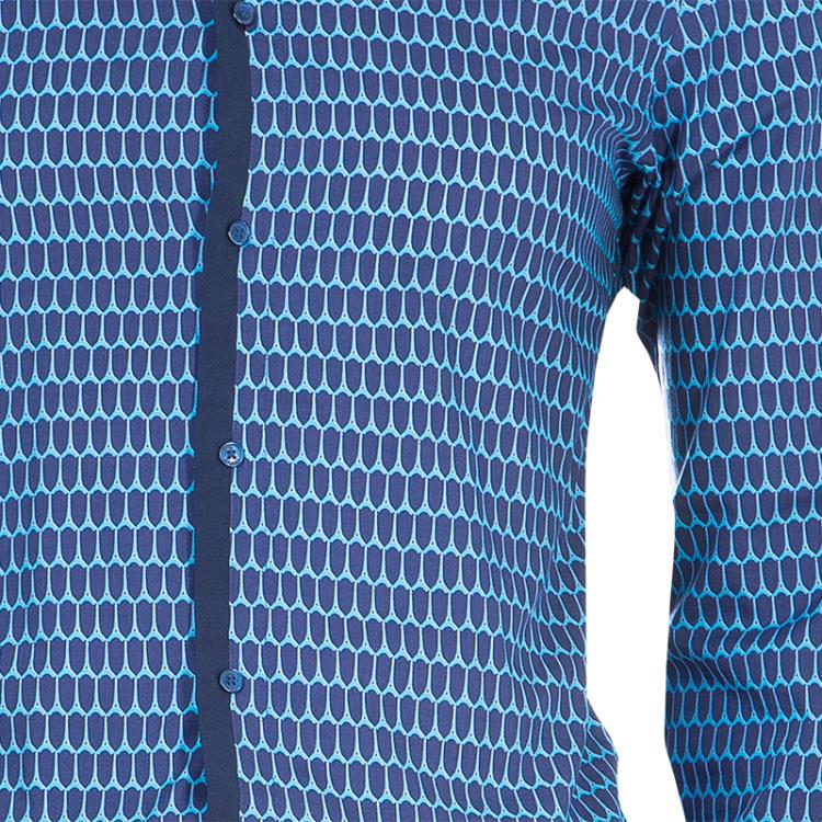 Pre Owned Kenzo Men's Blue Printed Slim Fit Long Sleeve Shirt S