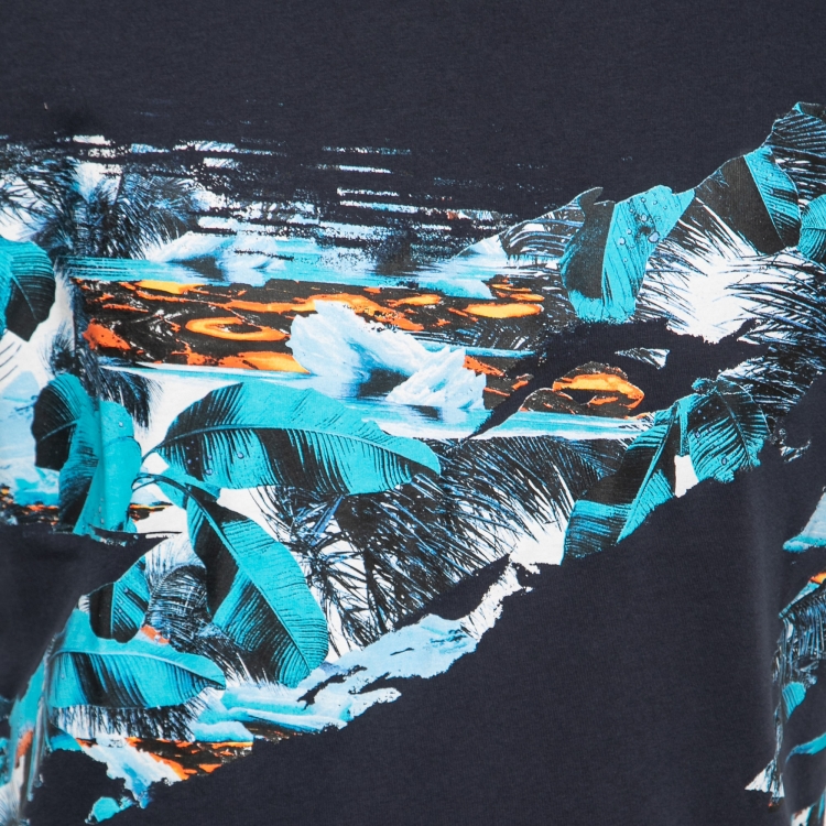 Pre Owned Kenzo Navy Blue Painted Print Cotton Crewneck T-Shirt L