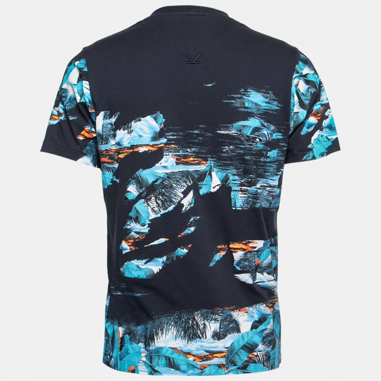 Pre Owned Kenzo Navy Blue Painted Print Cotton Crewneck T-Shirt L