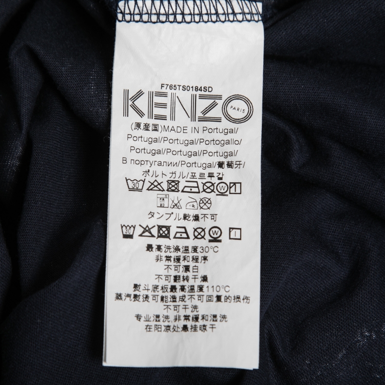 Pre Owned Kenzo Navy Blue Painted Print Cotton Crewneck T-Shirt L