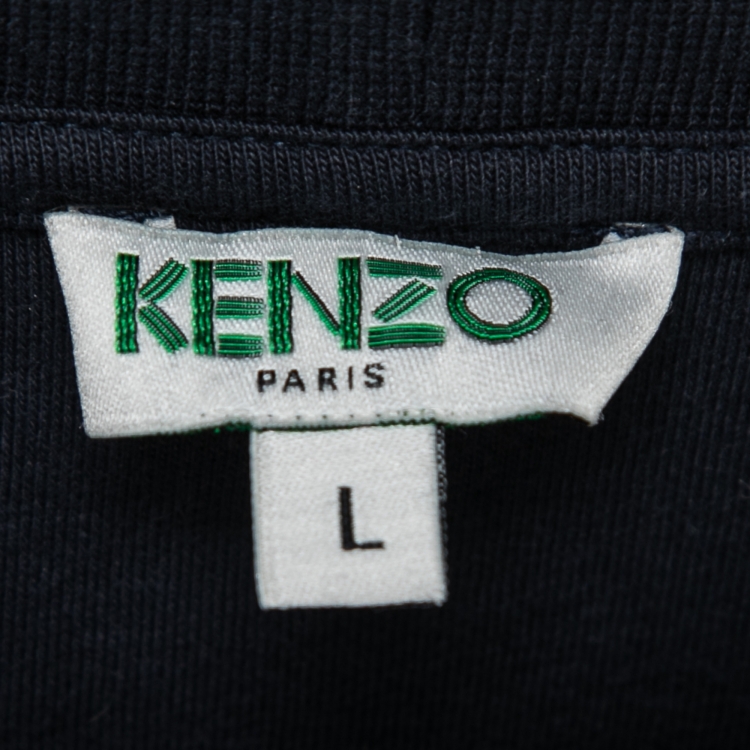 Pre Owned Kenzo Navy Blue Painted Print Cotton Crewneck T-Shirt L