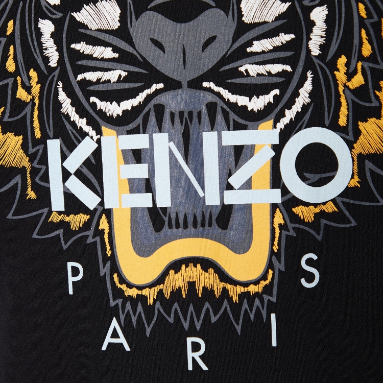 مملوكة مسبقًا Kenzo Black Tiger Embroidered Cotton Crewneck T--Shirt M