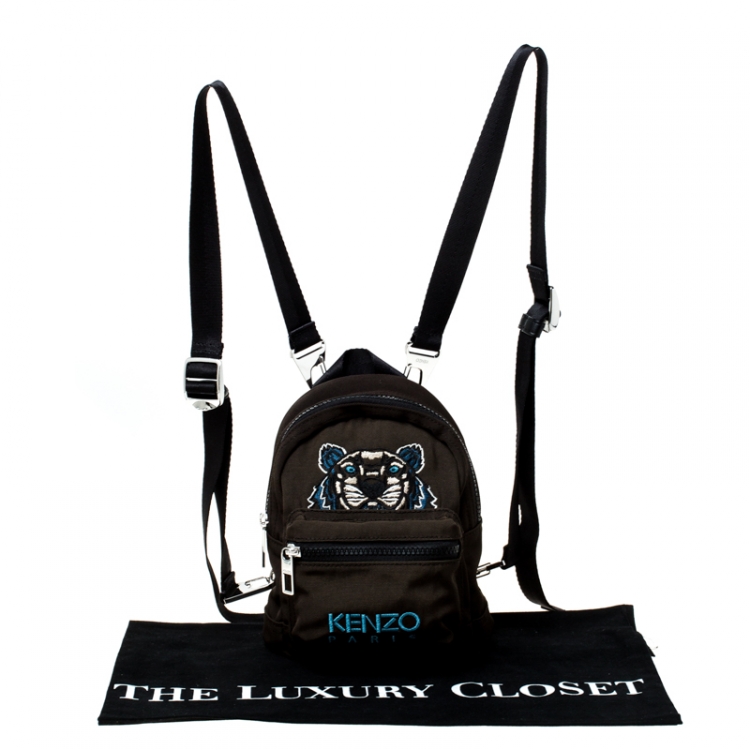 Pre Owned Kenzo Dark Green Canvas Mini Tiger Backpack
