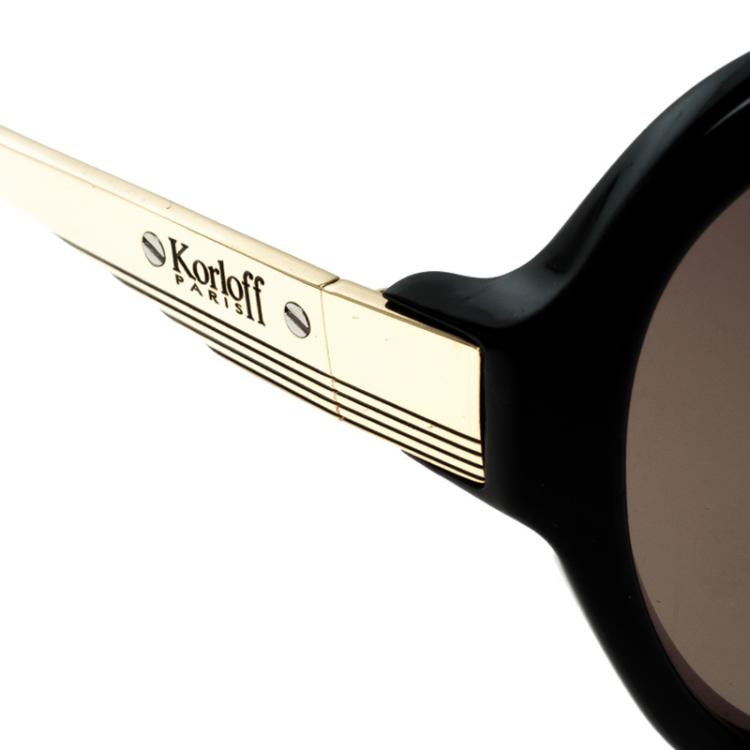 Pre Owned Korloff Black/Gold Aviator Sunglasses