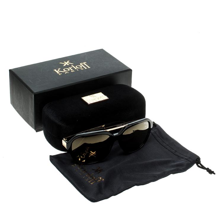 Pre Owned Korloff Black/Gold Aviator Sunglasses