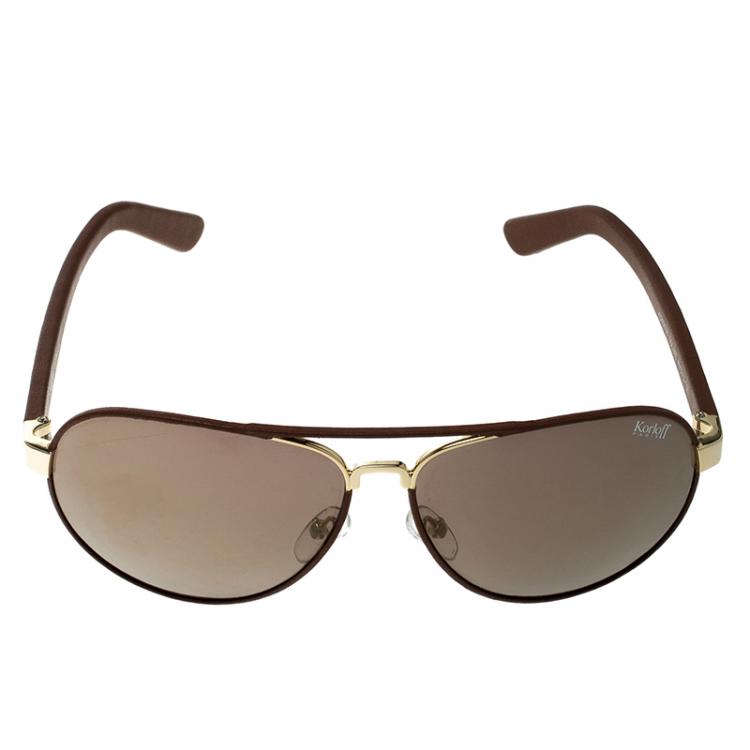 Pre Owned Korloff Brown/Gold KOR2036 Aviator Sunglasses