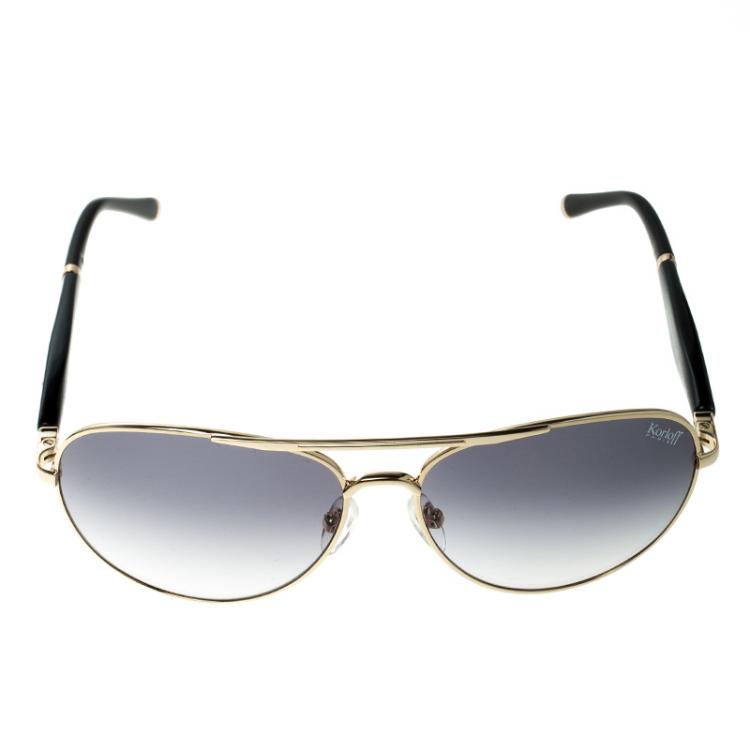 Pre Owned Korloff Gold/Black Gradient KOR2021 AViator Sunglasses