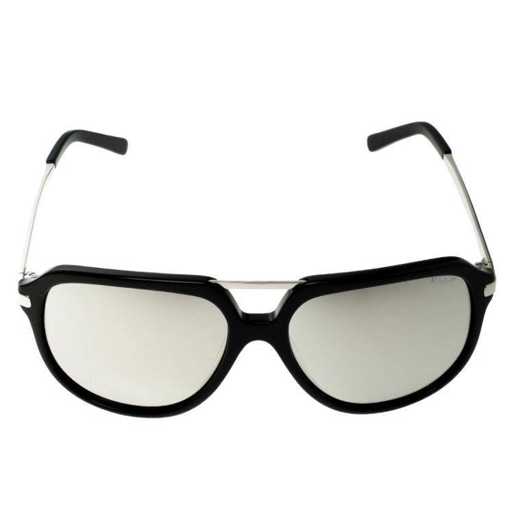 Pre Owned Korloff Black/Silver Mirrored KOR2035 Aviator Sunglasses