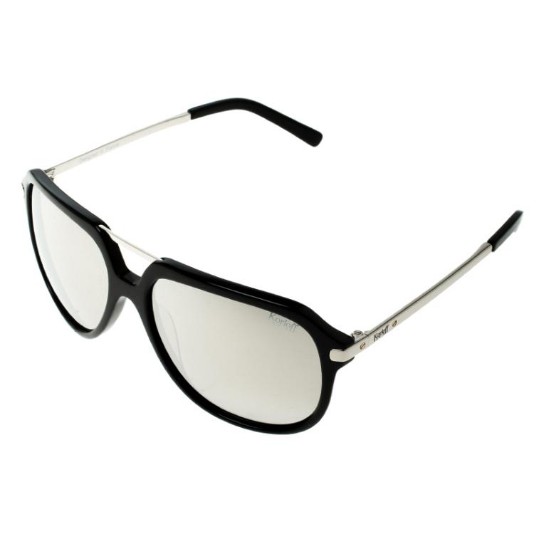 Pre Owned Korloff Black/Silver Mirrored KOR2035 Aviator Sunglasses