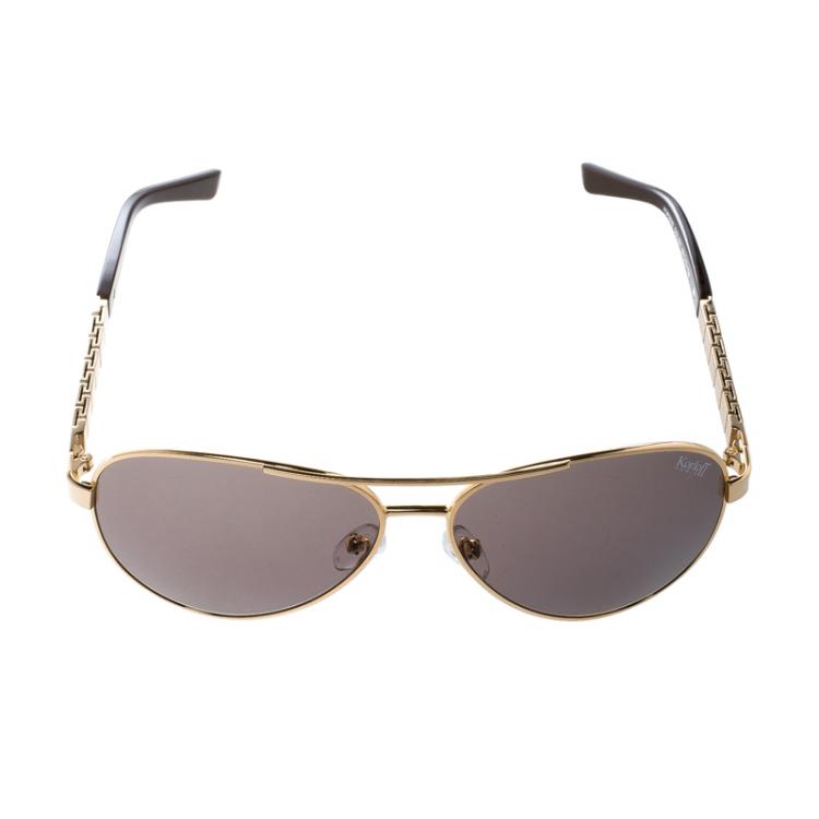 Pre Owned Korloff Gold/Black KOR2016 Aviator Sunglasses