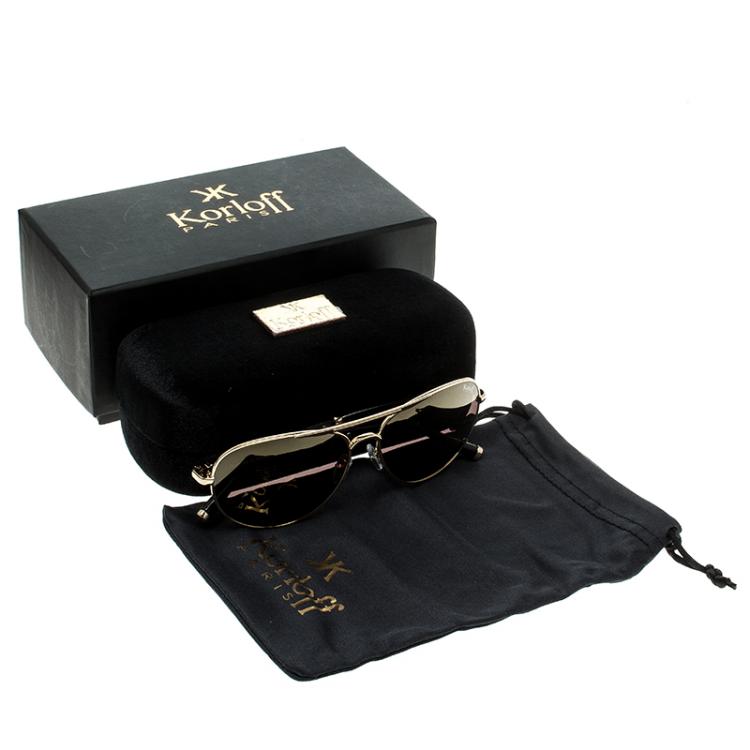 Pre Owned Korloff Gold/Gold KOR2021 AViator Sunglasses