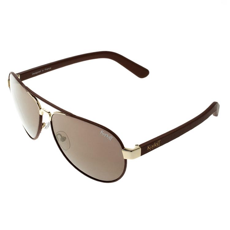 Pre Owned Korloff Brown/Gold KOR2036 Aviator Sunglasses