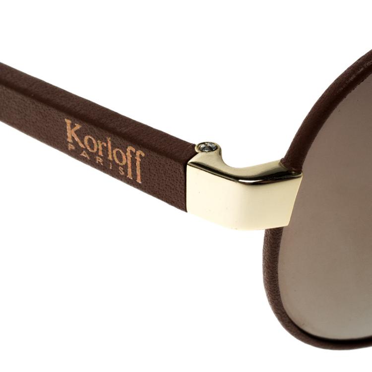 Pre Owned Korloff Brown/Gold KOR2036 Aviator Sunglasses