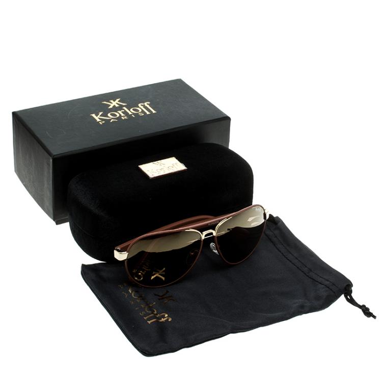 Pre Owned Korloff Brown/Gold KOR2036 Aviator Sunglasses