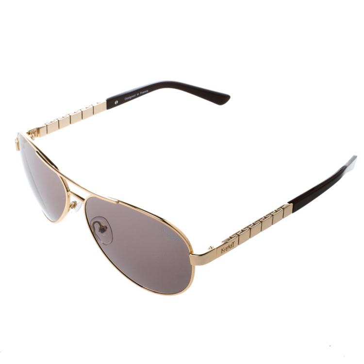 Pre Owned Korloff Gold/Black KOR2016 Aviator Sunglasses