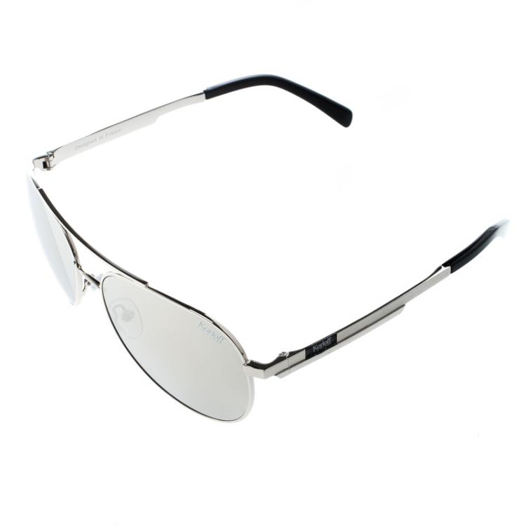 Pre Owned Korloff Silver Mirror KOR2026 Aviator Sunglasses