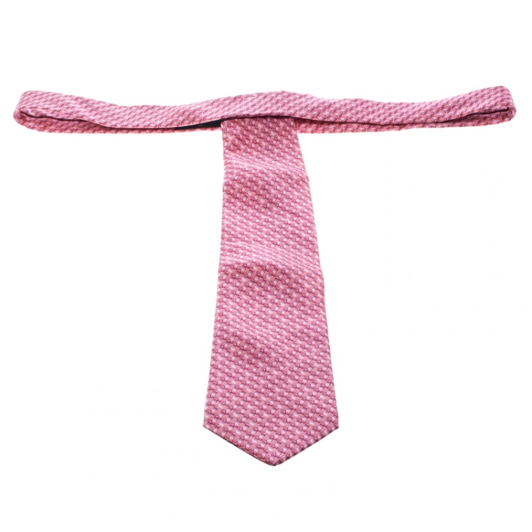Pre Owned Lanvin Pink Spiral Printed Silk Tie 