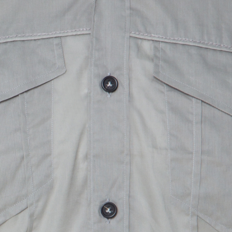 Pre Owned Lanvin Grey Cotton Pinstripe Knit Chest Pocket Full Sleeve Shirt L