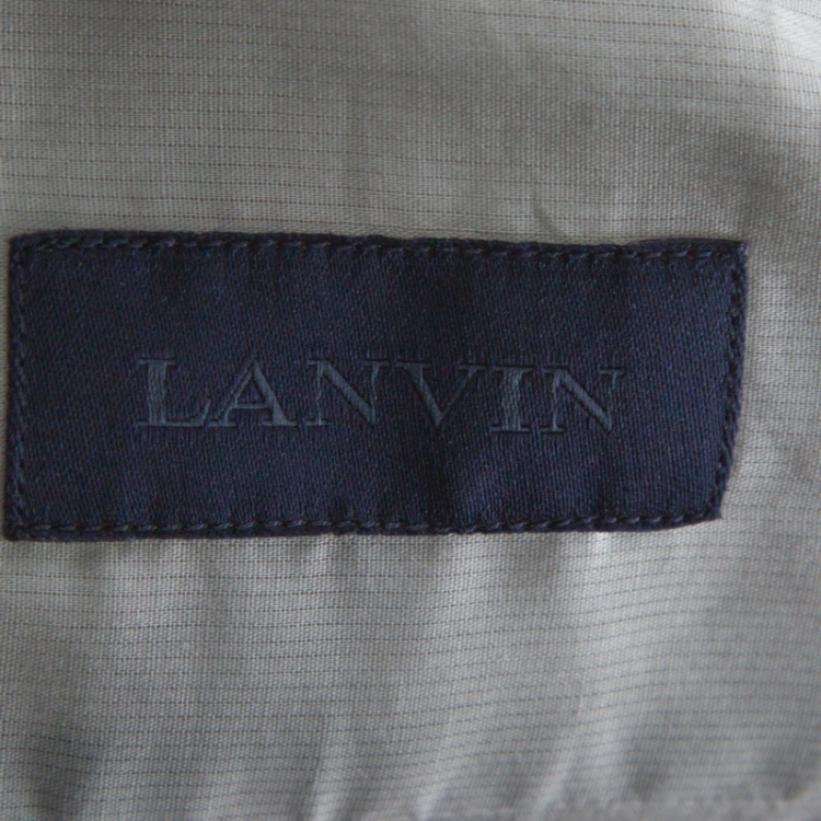Pre Owned Lanvin Grey Cotton Pinstripe Knit Chest Pocket Full Sleeve Shirt L