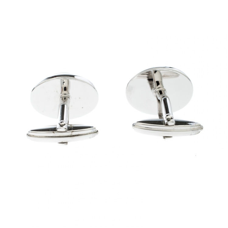 Pre Owned Lanvin Black Cabochon Silver Tone Oval Cufflinks